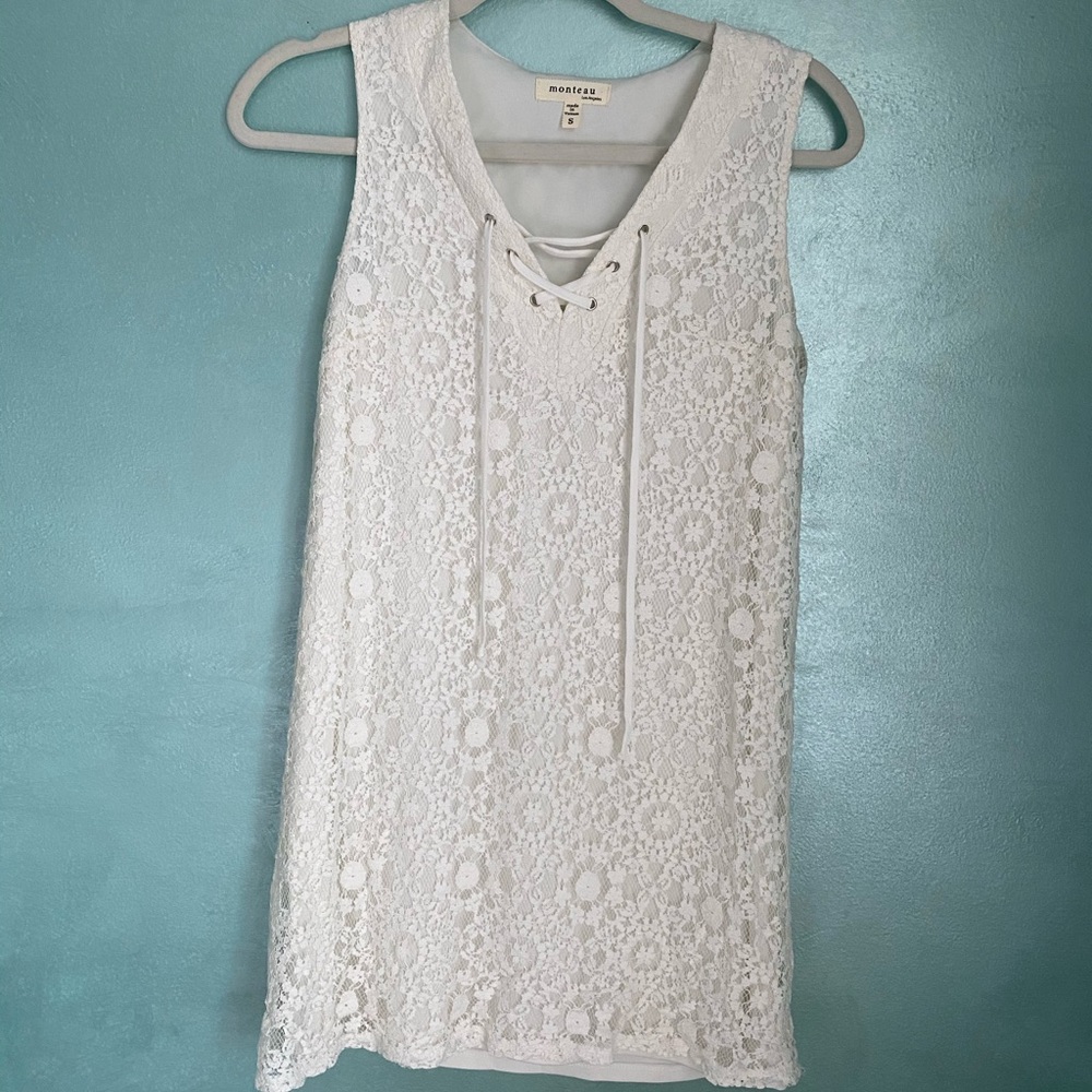 White Flow Lace Tie up Dress